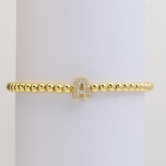 18KG diamond bubble letter initial letter copper bead bracelet