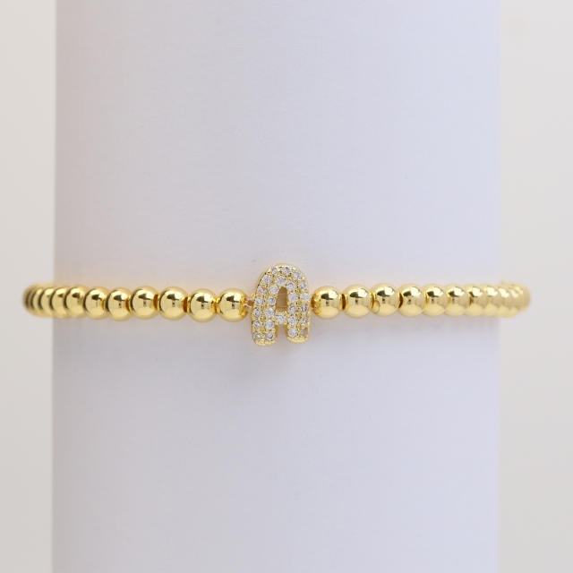 18KG diamond bubble letter initial letter copper bead bracelet
