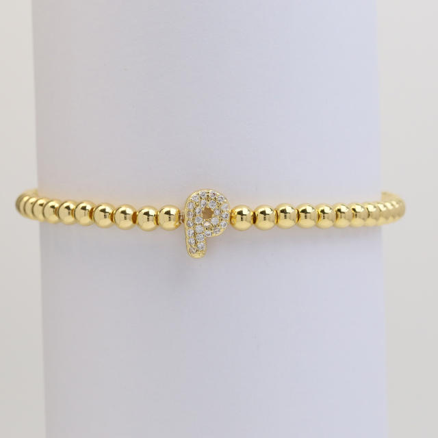 18KG diamond bubble letter initial letter copper bead bracelet
