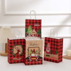 Hot sale red plaid christmas kraft paper bag gift bag