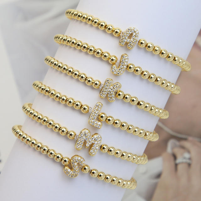 18KG diamond bubble letter initial letter copper bead bracelet