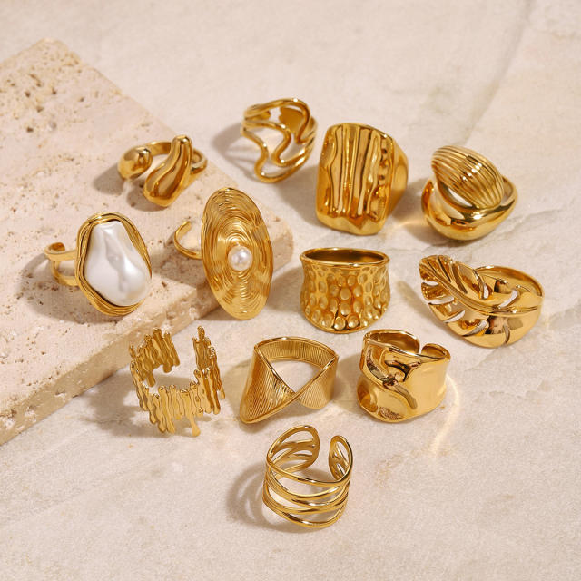 Hot sale gold color chunky stainless steel finger rings collection