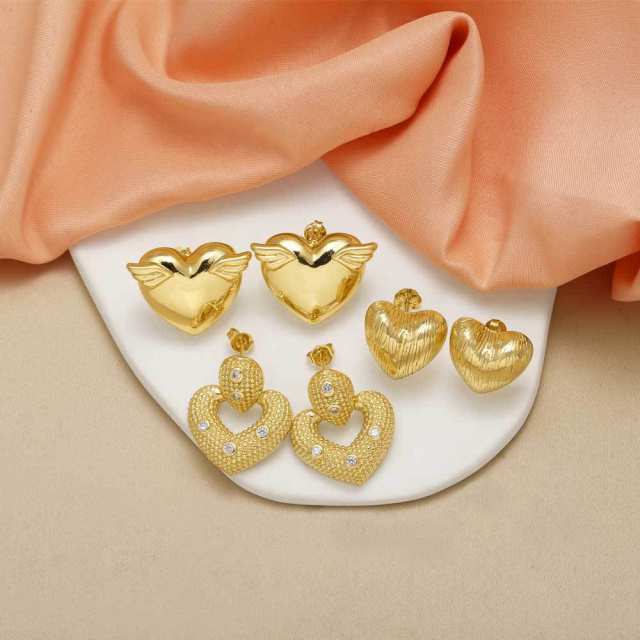 18KG copper chunky heart bigger earrings
