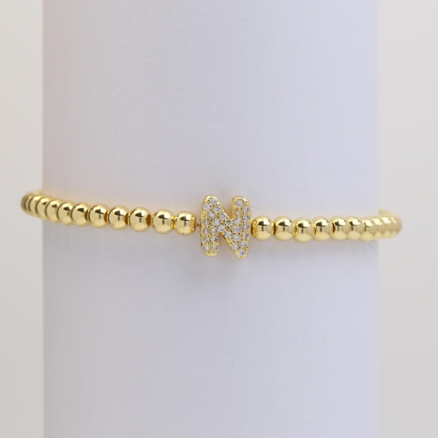 18KG diamond bubble letter initial letter copper bead bracelet