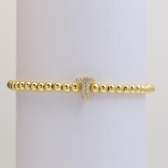 18KG diamond bubble letter initial letter copper bead bracelet