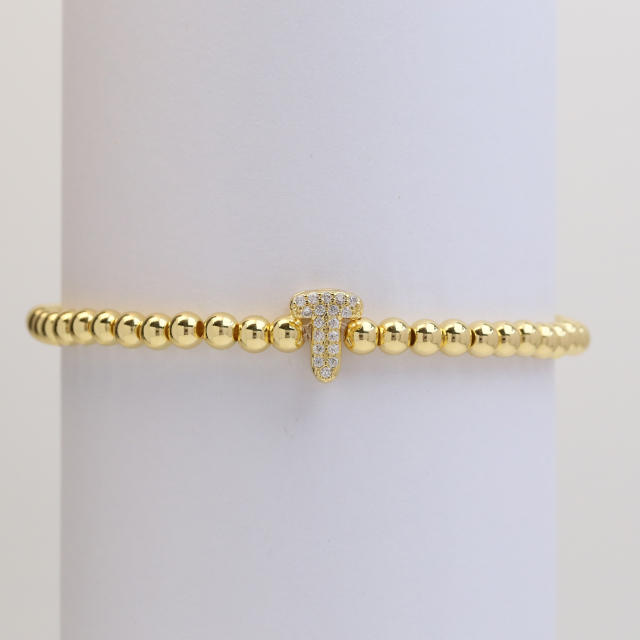 18KG diamond bubble letter initial letter copper bead bracelet