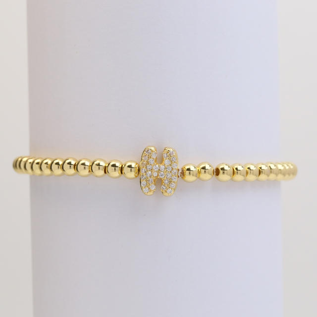 18KG diamond bubble letter initial letter copper bead bracelet