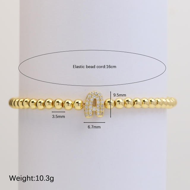 18KG diamond bubble letter initial letter copper bead bracelet