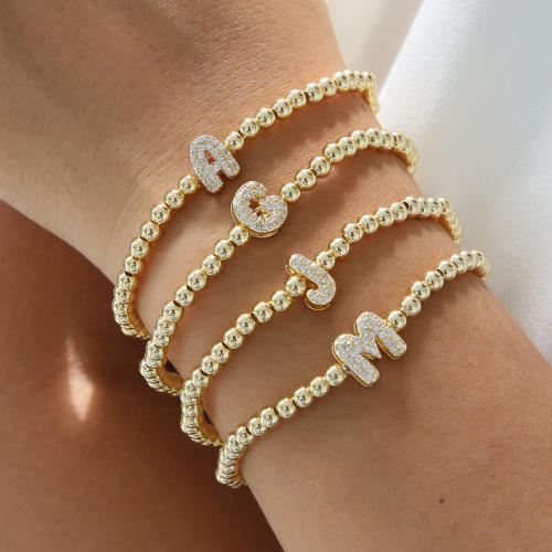 18KG diamond bubble letter initial letter copper bead bracelet