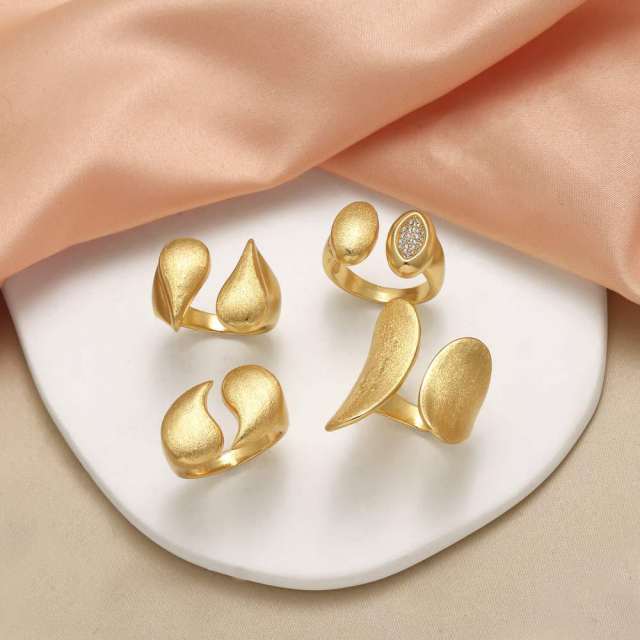 Real gold plated copper frosted pattern chunky finger rings