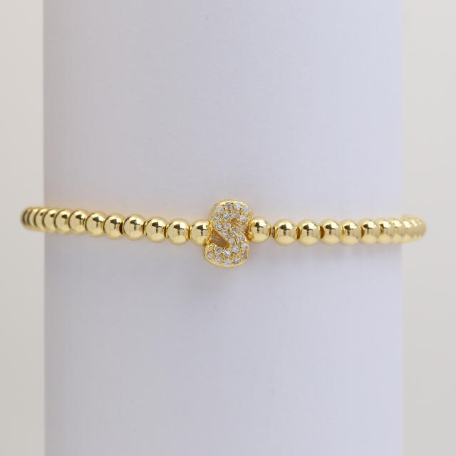 18KG diamond bubble letter initial letter copper bead bracelet