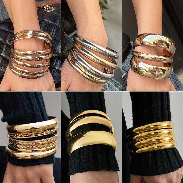 Chunky gold color iron women bangle band set