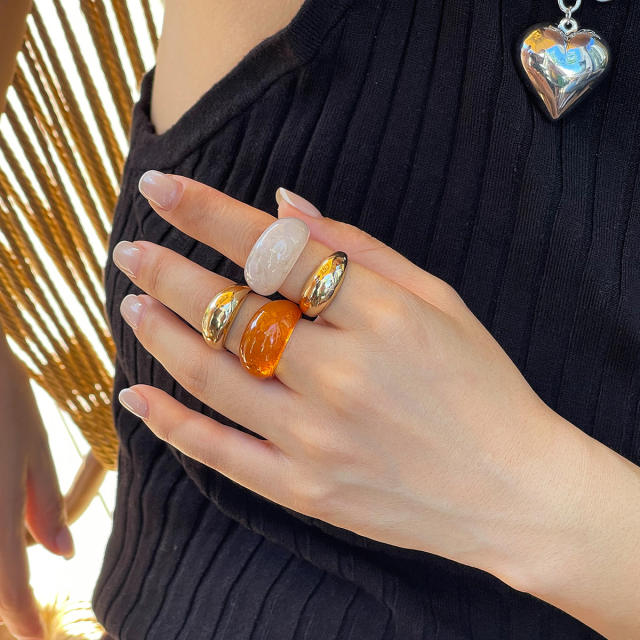 Geometric chunky acrylic alloy finger rings set