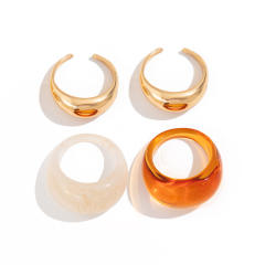 Geometric chunky acrylic alloy finger rings set