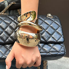 Punk trend chunky gold color wide bangle band set