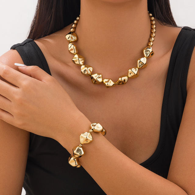 Chunky irregular CCB bead choker necklace bracelet set