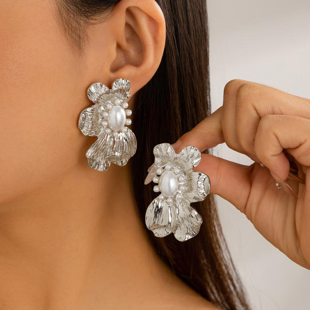Punk trend gold silver color alloy chunky earrings