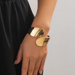 Punk trend chunky gold color wide bangle band set