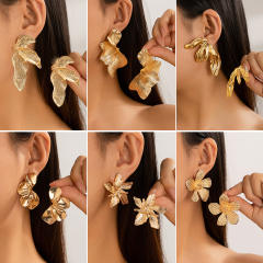 Vintage gold silver alloy flower chunky earrings