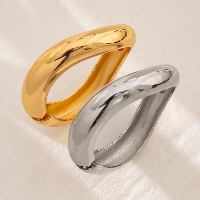 Punk trend chunky gold color wide bangle band set