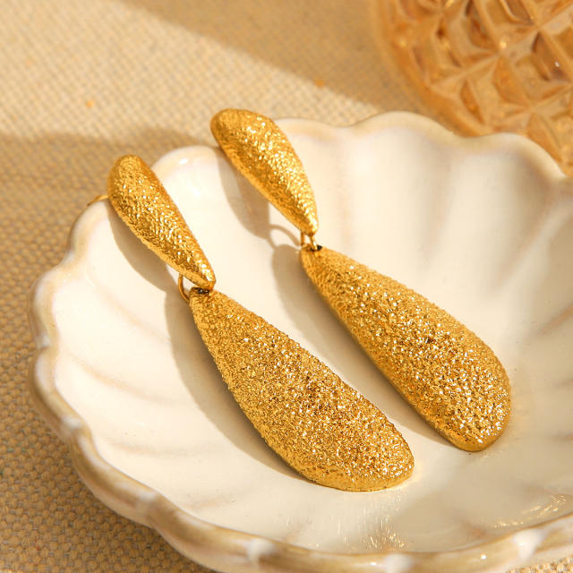 Creative drop shape frosted hammer pattern stainless steel earrings