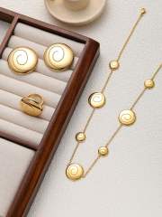 Concise easy match geometric round piece stainless steel necklace set