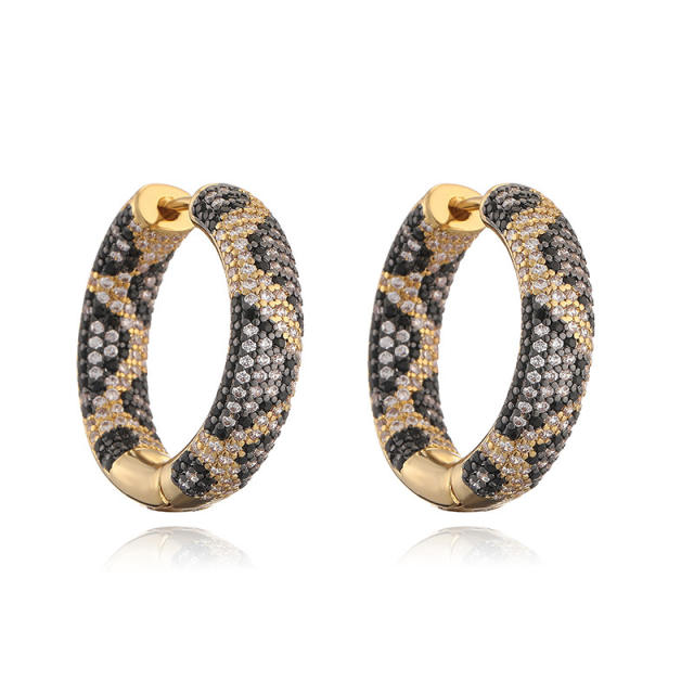 Personality leopard pattern full diamond copper huggie earrings