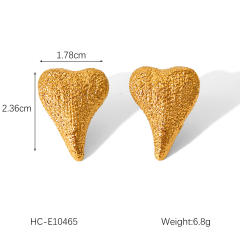 18KG frosted heart hammer pattern stainless steel earrings