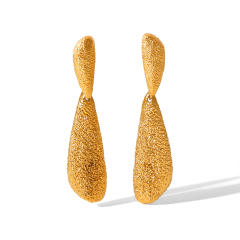 Creative drop shape frosted hammer pattern stainless steel earrings