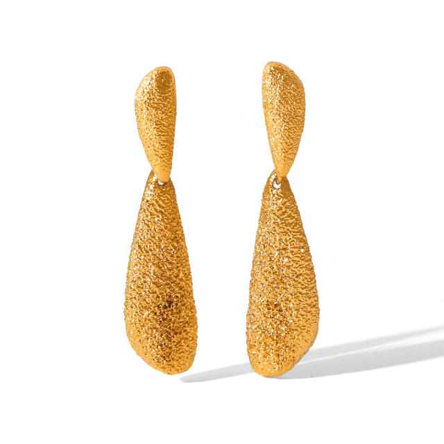 Creative drop shape frosted hammer pattern stainless steel earrings