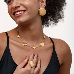 Concise easy match geometric round piece stainless steel necklace set