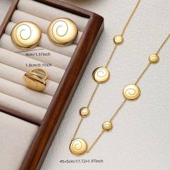 Concise easy match geometric round piece stainless steel necklace set