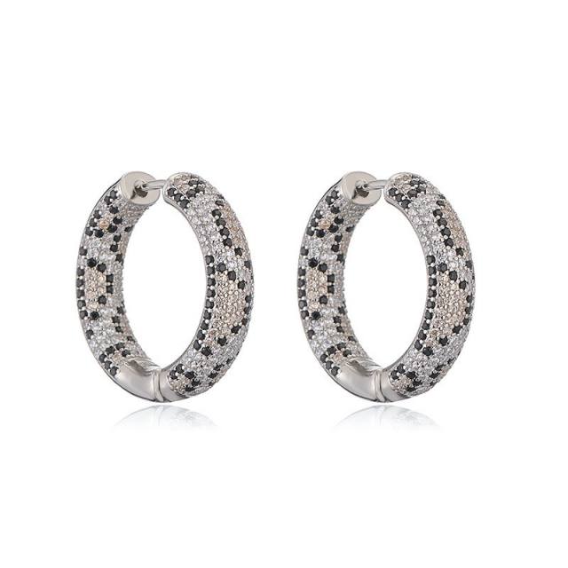 Personality leopard pattern full diamond copper huggie earrings