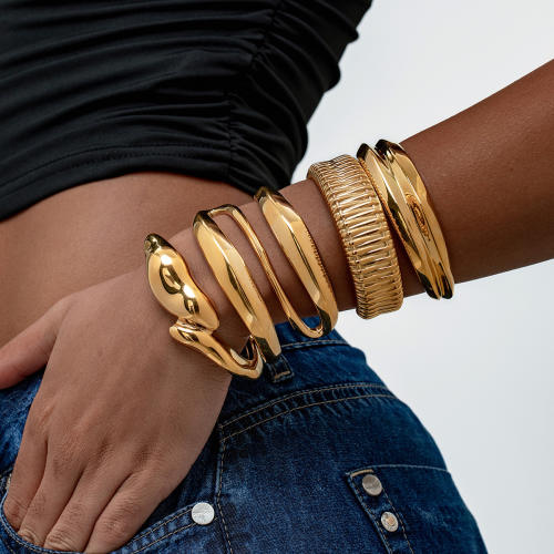 Chunky gold color stainless steel geometric bangles collection