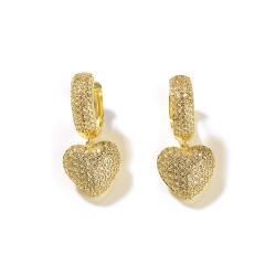 Delicate diamond heart charm gold plated copper huggie earrings