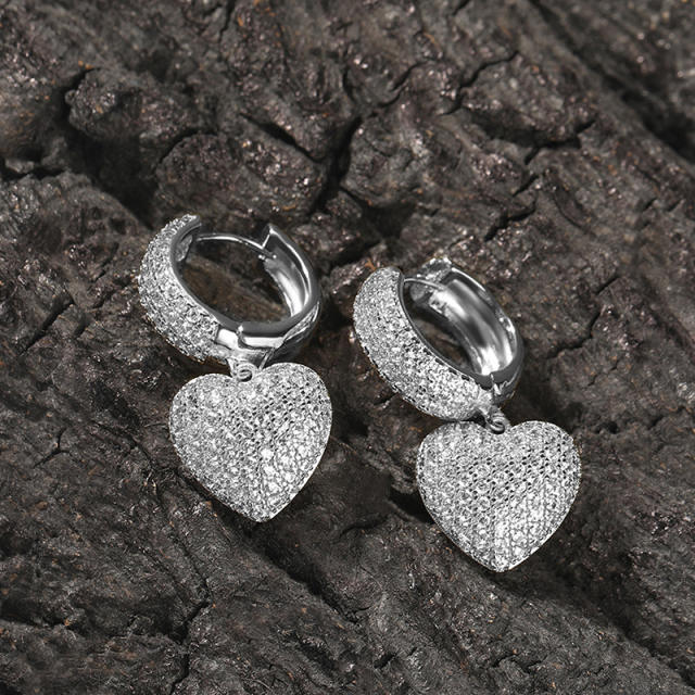 Delicate diamond heart charm gold plated copper huggie earrings