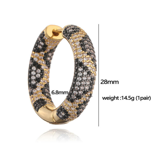 Personality leopard pattern full diamond copper huggie earrings