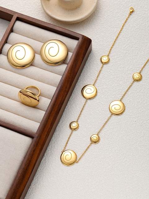 Concise easy match geometric round piece stainless steel necklace set