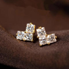 Simple diamond tiny heart copper studs earrings
