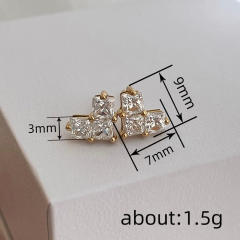 Simple diamond tiny heart copper studs earrings