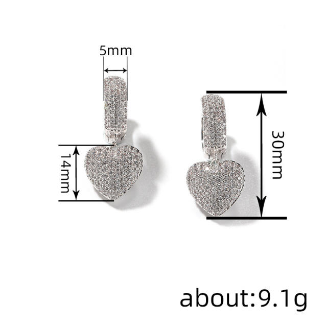 Delicate diamond heart charm gold plated copper huggie earrings