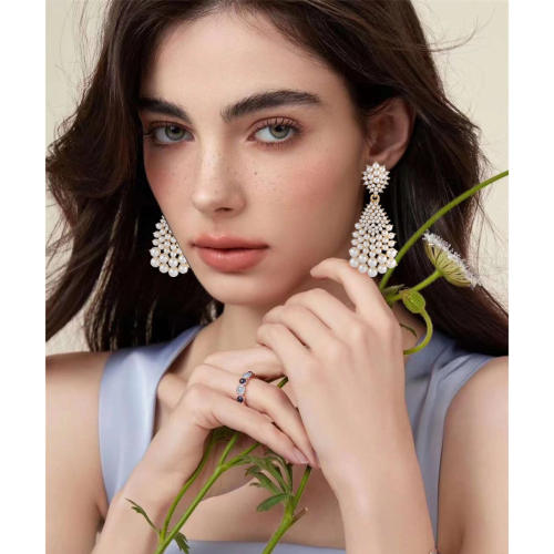 Luxury pearl bead tassel alloy earrings
