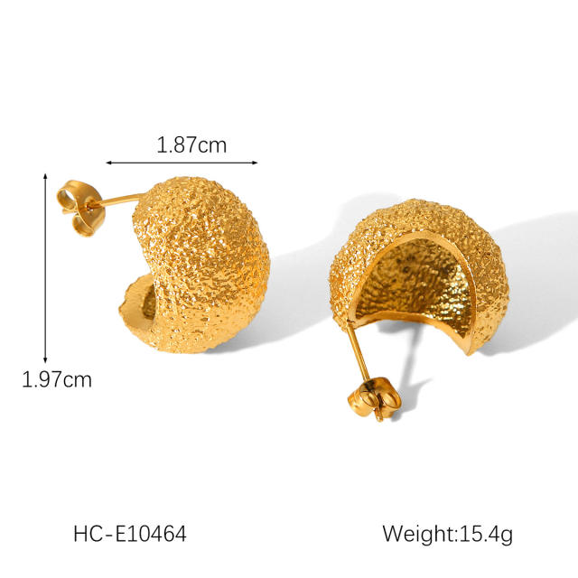18KG chunky frosted hammer pattern stainless steel earrings