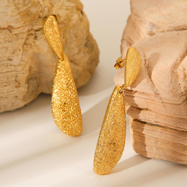 Creative drop shape frosted hammer pattern stainless steel earrings