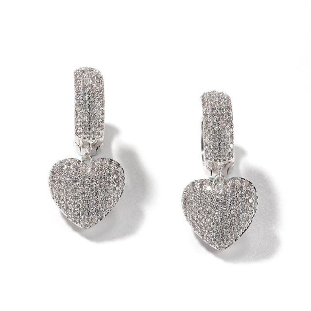 Delicate diamond heart charm gold plated copper huggie earrings