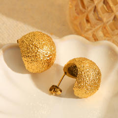 18KG chunky frosted hammer pattern stainless steel earrings