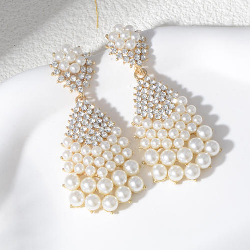 Luxury pearl bead tassel alloy earrings
