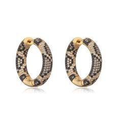 Personality leopard pattern full diamond copper huggie earrings