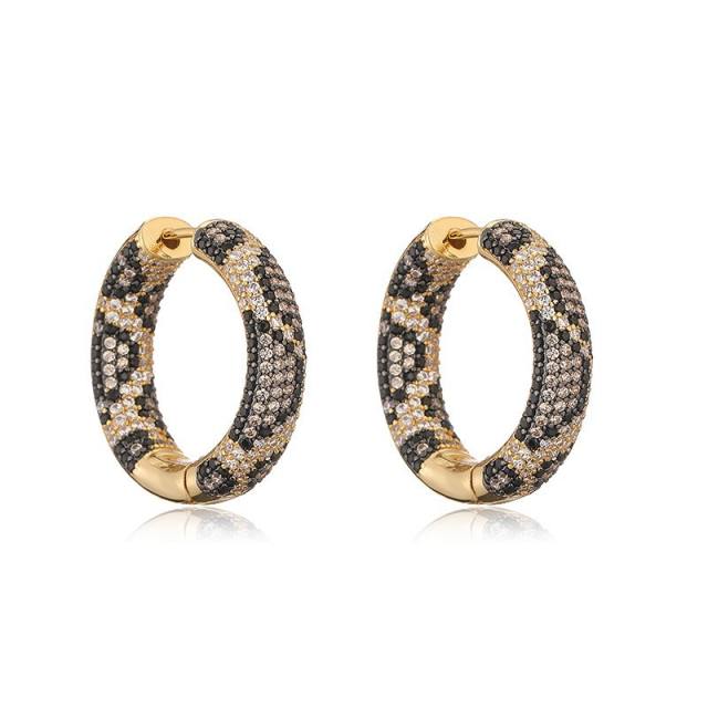 Personality leopard pattern full diamond copper huggie earrings
