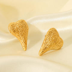 18KG frosted heart hammer pattern stainless steel earrings